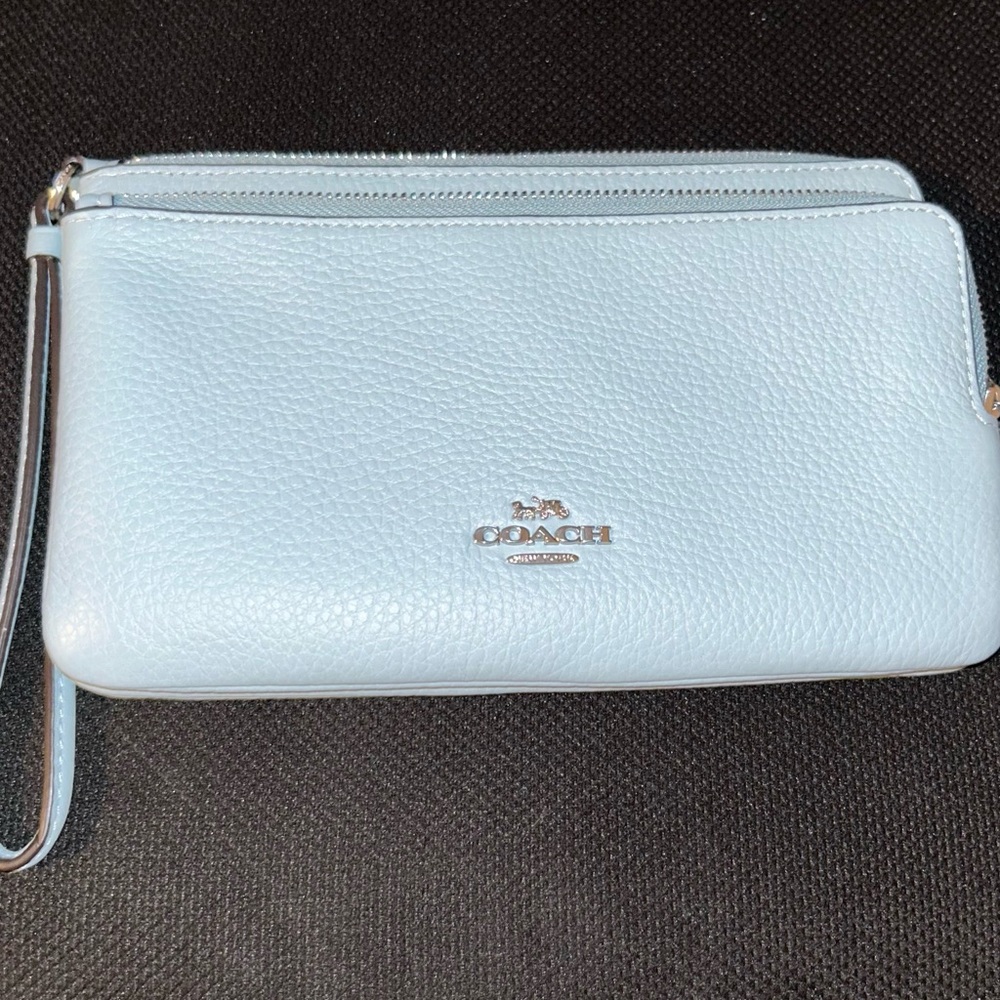 Coach Blue Leather Clutch with Polished Hardware